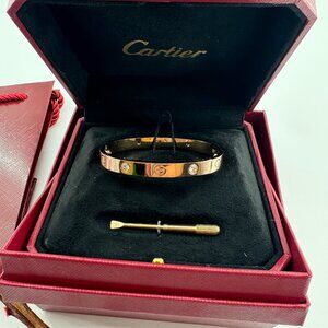 💍 Cartier Rose Gold 4‑Diamond Bracelet • Size 19